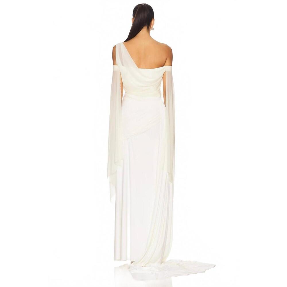 NWT Deme by Gabrielle Cynthia Dress - Elegant One-Shoulder White Draped Gown - Picture 4 of 8